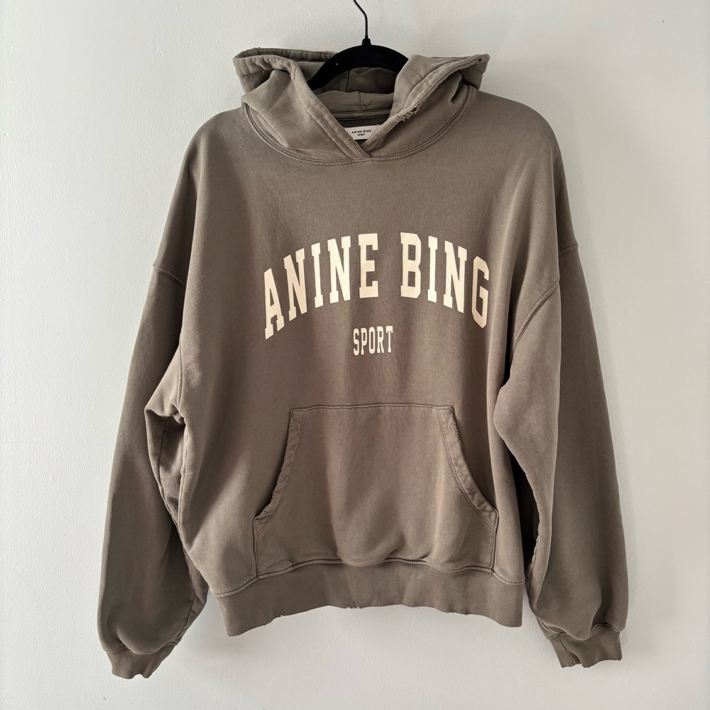 Anine Bing Sport Harvey Sweatshirt Hoodie Pullover Mid-Weight Fleece Distressed - Picture 2 of 6